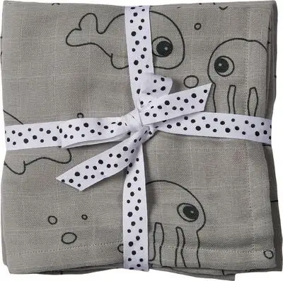 Done By Deer Pledd Sea Friends 70x70 2-pack, Grey