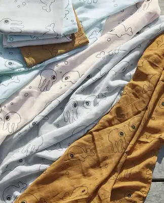 Done By Deer Pledd Sea Friends 70x70 2-pack, Grey - Bilde 2